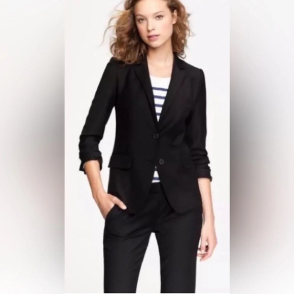 J.Crew Wool Two Button Blazer Black Lined Womens Size 8 (bc) - Picture 1 of 4